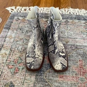 Snake leather ankle booties